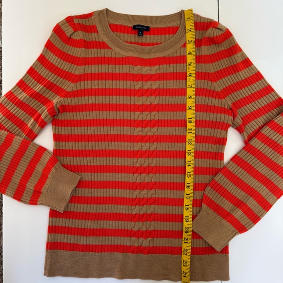 Talbots Striped Wool Blend Sweater Women’s Med Red Orange‎ Tan Cable Knit Silky - Picture 8 of 8